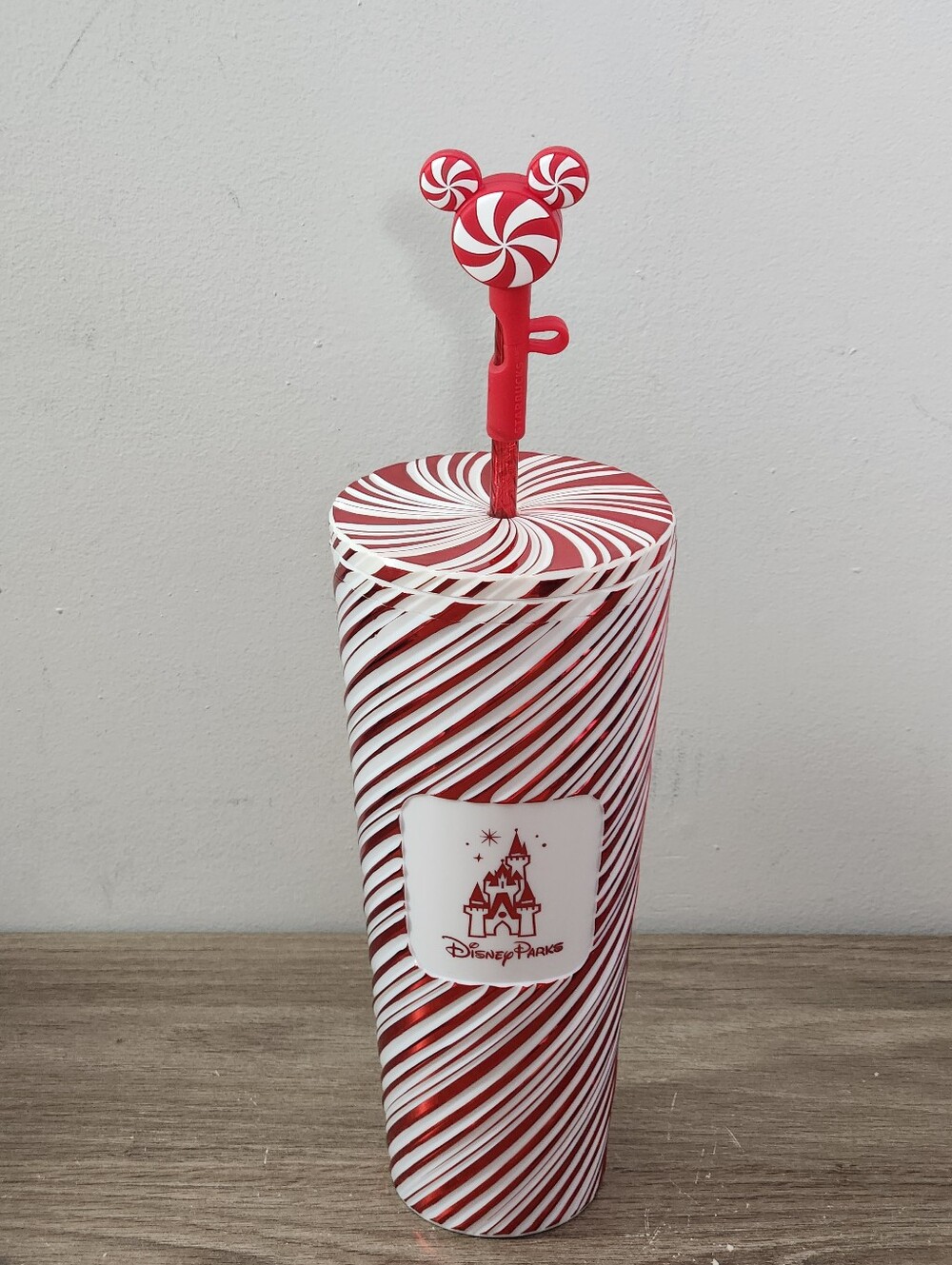 Disney Parks Peppermint Swirl 24 oz. Starbucks Travel Tumbler with Straw